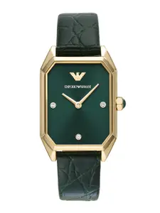 Emporio Armani Women Embellished Dial & Leather Textured Straps Analogue Watch AR11399