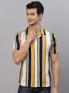 Rigo Slim Fit Cuban Collar Striped Casual Shirt