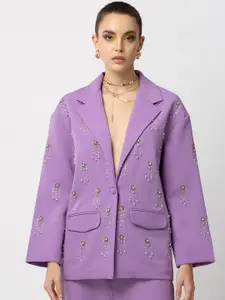 Diwaah Elle Elegance Embellished Notched Lapel Collar Single-Breasted Oversized Blazer