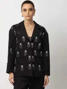 Diwaah Elle Elegance Embellished Notched Lapel Collar Single-Breasted Blazer