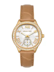 Michael Kors Women Embellished Dial & Leather Straps Analogue Watch MK4819