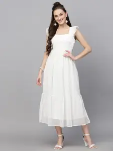 BAESD Georgette Square Neck Sleeveless A-Line Midi Casual Dress