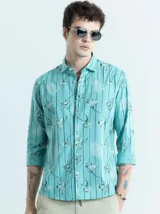 Snitch Classic Slim Fit Long Sleeves Spread Collar Cotton Opaque Printed Casual Shirt