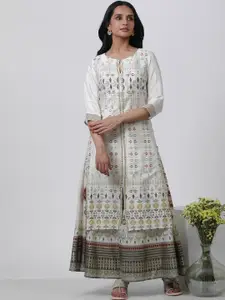 W Floral Embroidered Regular Thread Work Kurta with Skirt