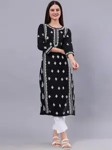 Seva Chikan Ethnic Motifs Embroidered Thread Work Cotton Lucknowi Chikankari Kurta