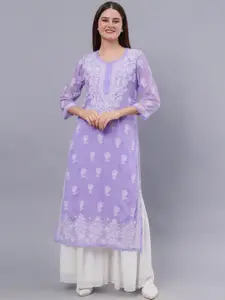 Seva Chikan Ethnic Motifs Embroidered Georgette Lucknowi Chikankari Straight Kurta