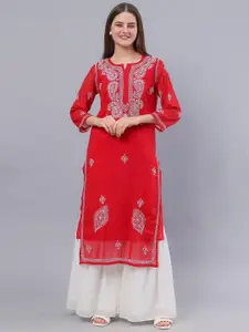 Seva Chikan Ethnic Motifs Embroidered Lucknowi Chikankari Georgette Straight Kurta