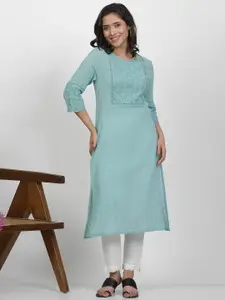 W Women Checked Straight Pure Cotton Kurta