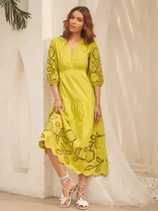 Style Island Floral V-Neck Cotton Casual A-Line Midi Dress