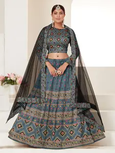 ODETTE Printed Semi-Stitched Lehenga & Unstitched Blouse With Dupatta