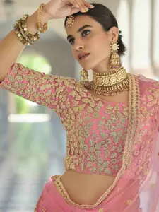 ODETTE Embroidered Semi-Stitched Lehenga & Unstitched Blouse With Dupatta