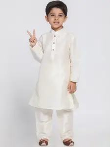 VASTRAMAY Boys Mandarin Collar Regular Dupion Silk Kurta with Pyjamas