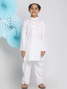 VASTRAMAY Boys Mandarin Collar Long Sleeves Pure Cotton Straight Kurta With Pyjamas
