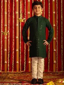 VASTRAMAY Boys Embroidered Mirror Work Straight Kurta with Pyjamas