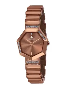CRESTELLO Women Brass Embellished Dial Style Straps Analogue Watch CR-JWL151-BRWN