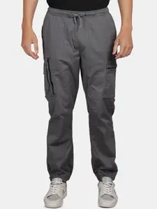 t-base Men Mid-Rise Flat-Front Plain Drawstring Cotton Cargos Jogger