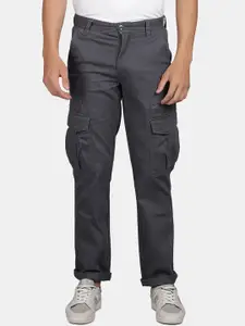 t-base Men Mid-Rise Flat-Front Plain Zip Cotton Cargos Trouser