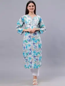 Seva Chikan Floral Printed Chikankari Cotton Straight Kurta