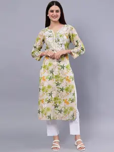 Seva Chikan Floral Printed Lucknowi Chikankari Straight Kurta