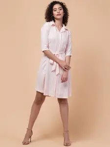 BAESD Striped Shirt Collar Three-Quarter Sleeves Shirt Casual Dress