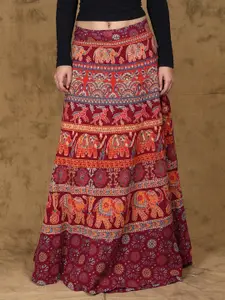 Exotic India Printed Pure Cotton Wrap Maxi Skirts