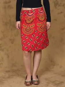 Exotic India Motifs Printed Pure Cotton Wrap-Around Sanganeri Short-Skirt