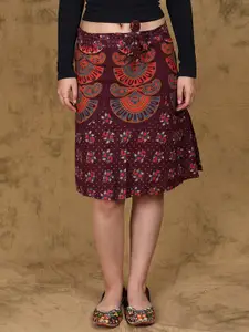 Exotic India Motifs Printed Wrap-Around Sanganeri Short-Skirt