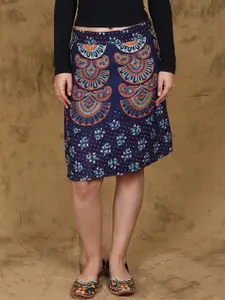Exotic India Printed Pure Cotton Wrap Knee Length Skirts