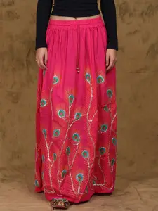 Exotic India Printed A-Line Maxi Skirts