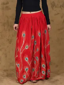 Exotic India Printed A-Line Maxi Skirts