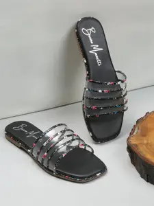 Bruno Manetti Striped Open Toe Flats