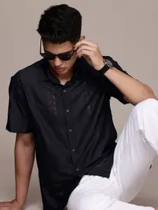 WROGN Self Design Semi Sheer Casual Shirt