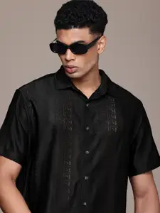 WROGN Self Design Textured Semi Sheer Casual Shirt