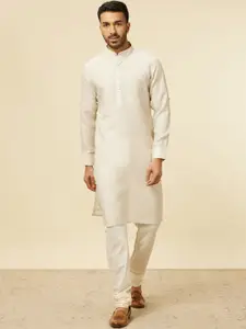 Manyavar Band Collar Straight Linen Kurta