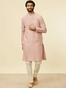 Manyavar Band Collar Straight Linen Kurta