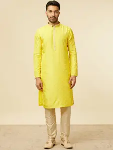 Manyavar Geometric Embroidered Mandarin Collar Mirror Work Kurta with Pyjamas