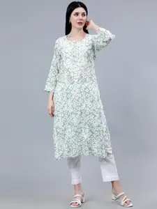 Seva Chikan Floral Printed Thread Work Chikankari Kurta