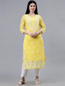 Seva Chikan Ethnic Motifs Embroidered Georgette Lucknowi Chikankari Kurta