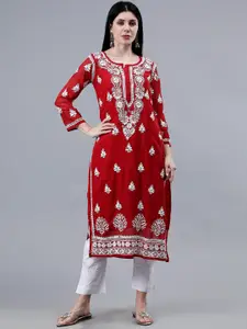Seva Chikan Ethnic Motifs Embroidered Embroidered Georgette Lucknowi Chikankari Kurta