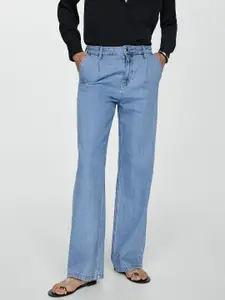MANGO Women Cotton Straight Pleated Jeans
