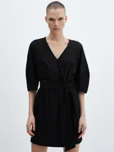 MANGO Bow Tie-Up Wrap Mini Dress