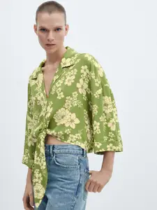 MANGO Women Floral Printed Knotted Casual Shirt