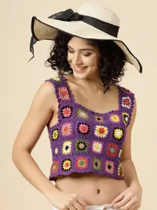 Velvery Print Cotton Crochet Crop Top