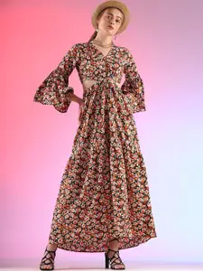 SHEETAL Associates Floral Print Bell Sleeve Maxi Dress