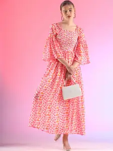 SHEETAL Associates Floral Print Cape Sleeve Maxi Dress