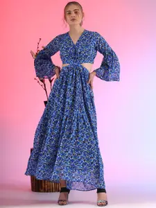 SHEETAL Associates Floral Printed Flared Sleeve Maxi Dress