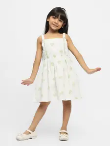 Somersault Girls Shoulder Straps Floral Print Fit & Flare Cotton Dress