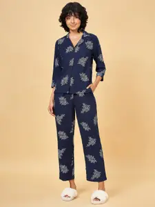 Dreamz by Pantaloons Floral Printed Lapel Collar Night suit