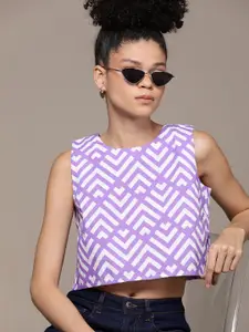 Roadster Geometric Print Cotton Blouson Crop Top