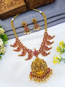 GRIIHAM Gold-Plated Cubic Zirconia Studded & Beaded Necklace & Earrings